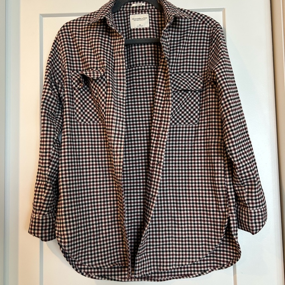 Abercrombie & Fitch Red, Black and White Oversized Gingham Shirt